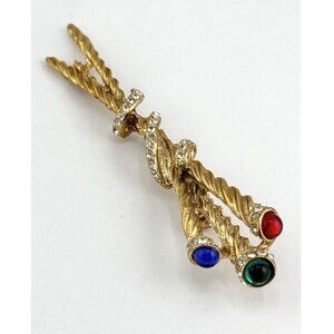 Vintage mogul glass jewel rhinestone scepter brooch pin